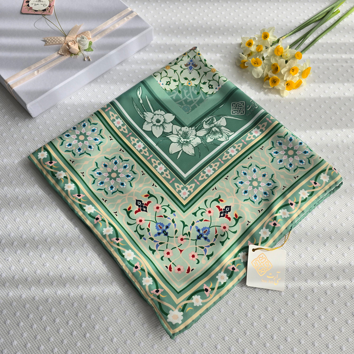 روسری سبز طرح بی نشان - ابریشم توییل