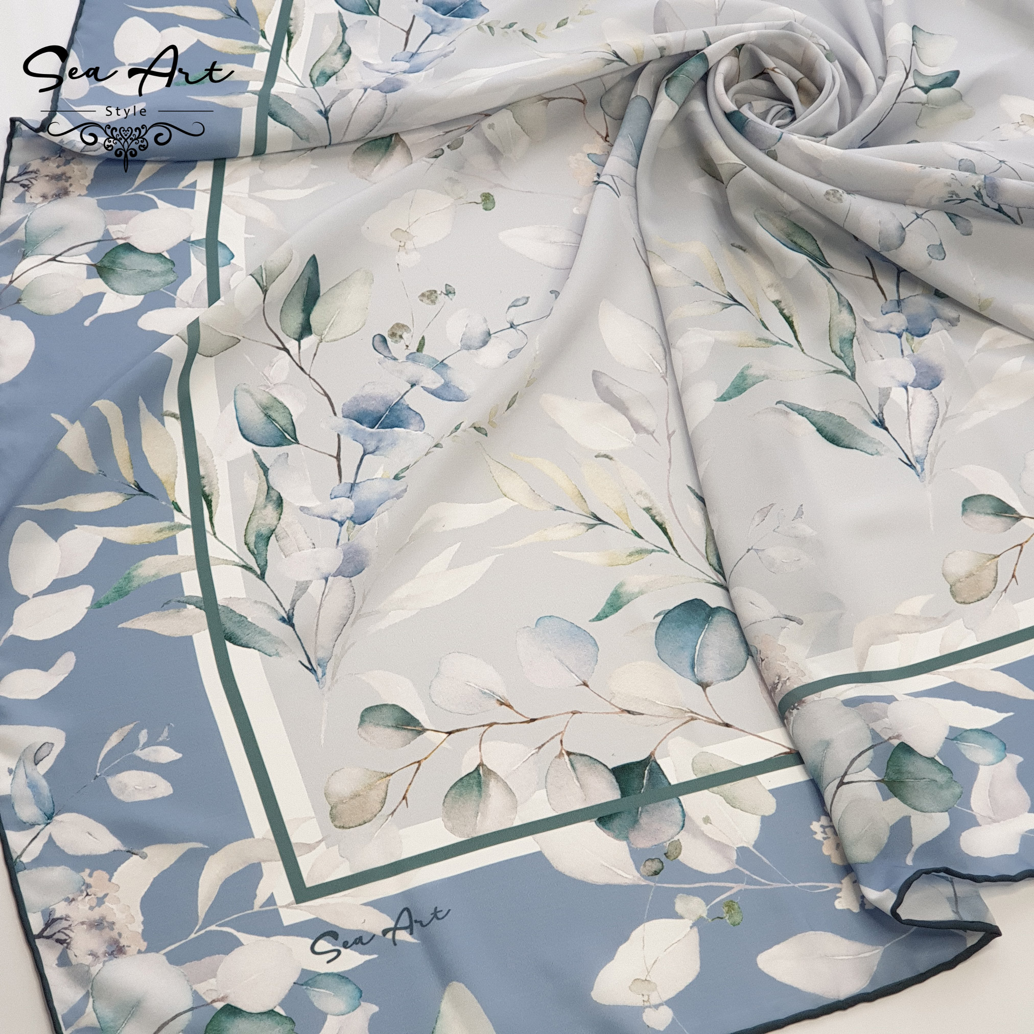 روسری طرح آوای برگ طوسی- سوپر نخ