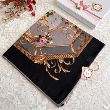 روسری طوسی مشکی طرح دیبا - سوپر نخ