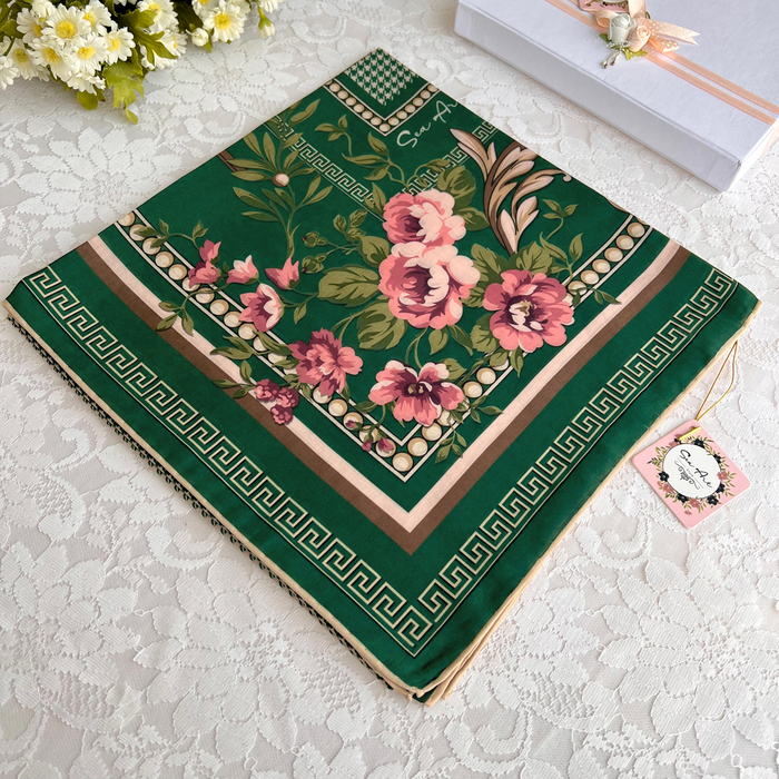 روسری سبز طرح پرنیان - سوپر نخ