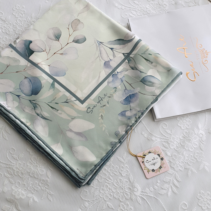 روسری سبز طرح آوای برگ - ابریشم توییل